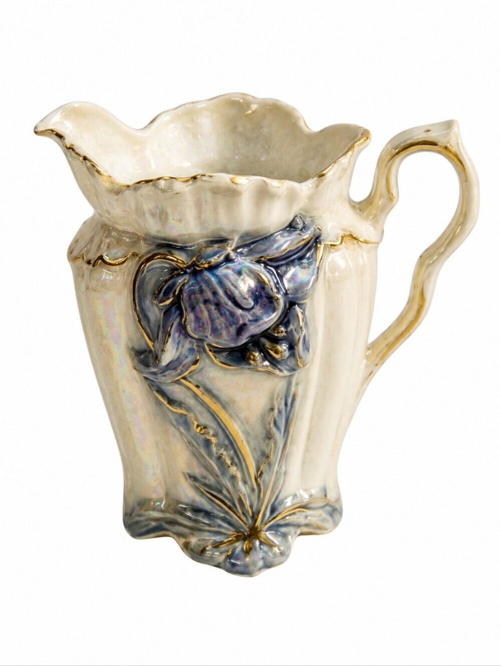 Antique 1910's iridized mini porcelain raised weeping lily floral toothpick vase